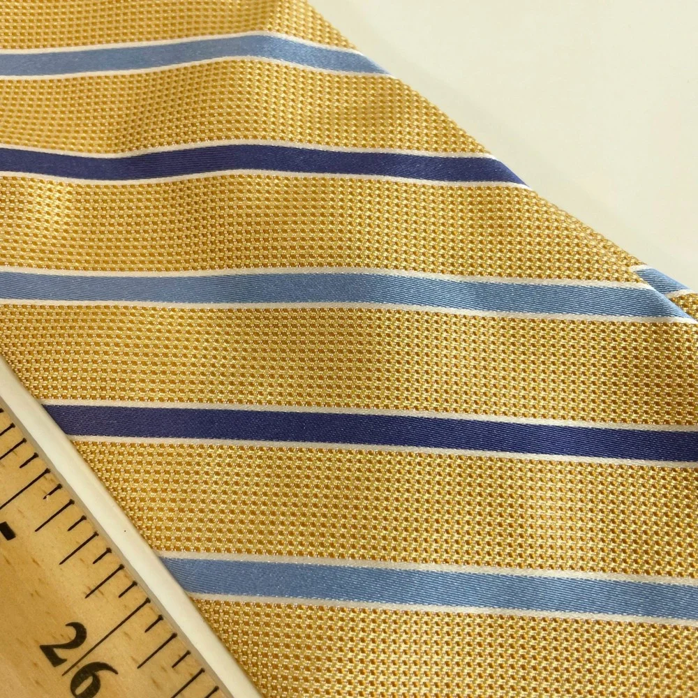 Brooks Brothers Makers Silk Tie Gold Blue Striped Repp Necktie Italy USA